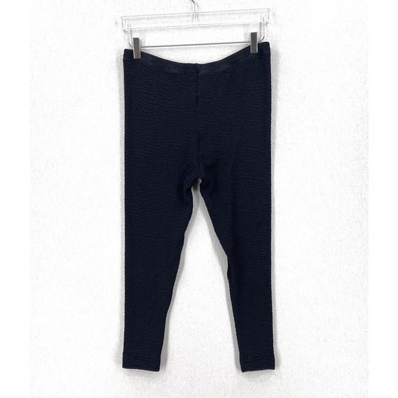 VINTAGE JANTZEN Stretch Leggings Womens 10 Black Crinkle Knit Pull On Elastic - Picture 2 of 11